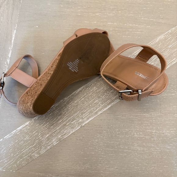 Express Tan Cork Wedge Ankle Strap Sandals - Picture 4 of 7